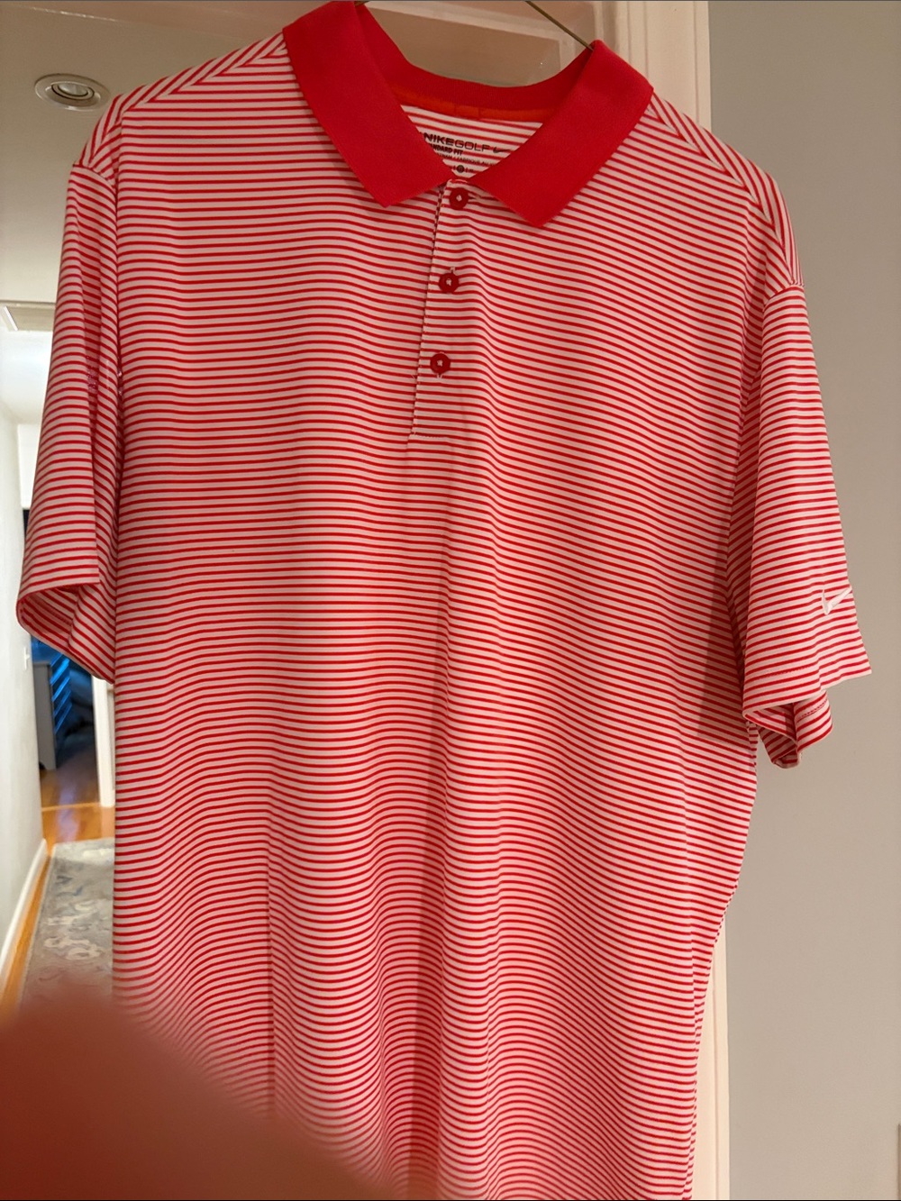 Nike Golf Dr Fit Red and White Striped Men's Polo Shirt